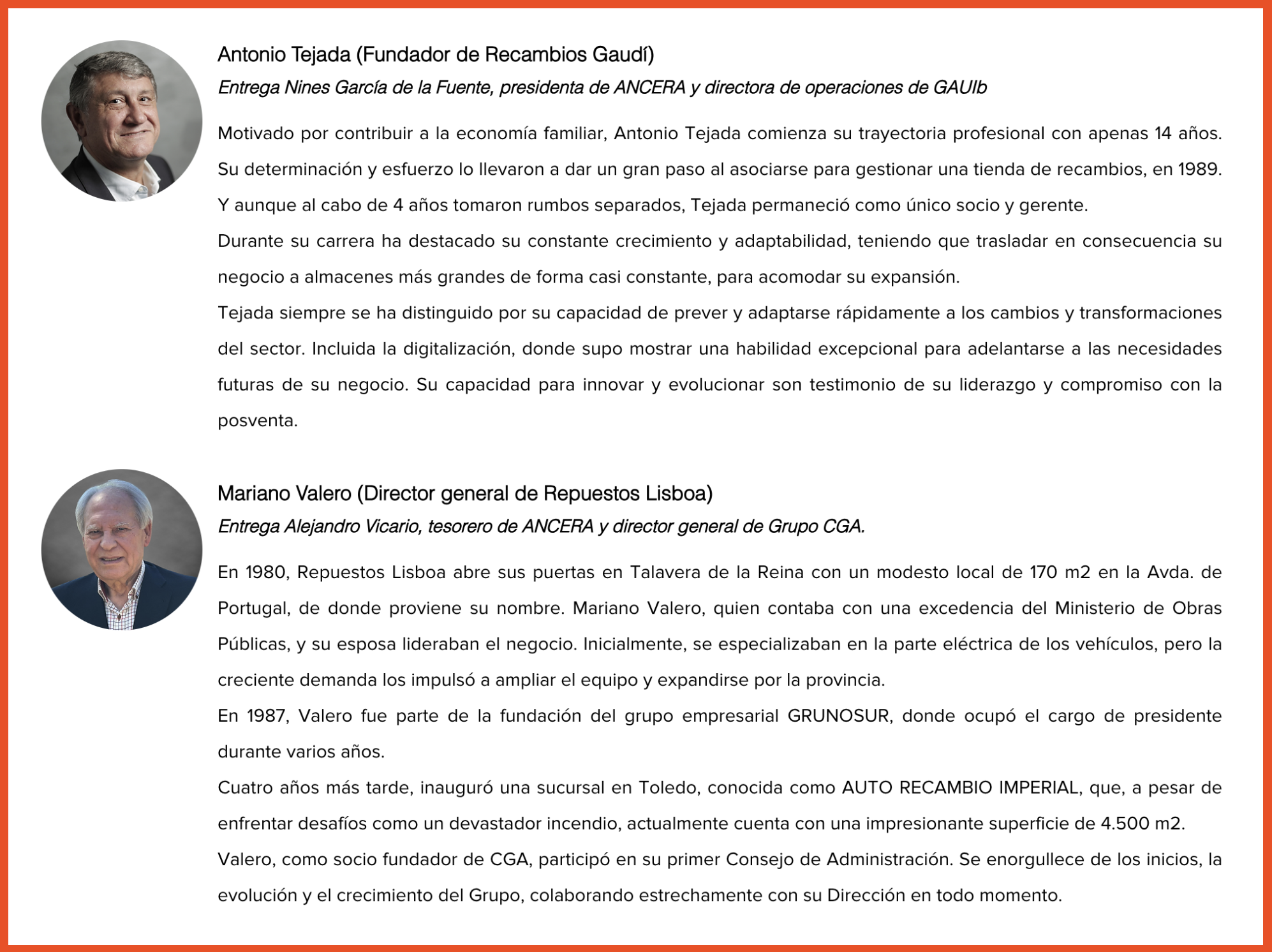 Antonio Tejada y Mariano Valero, Insignias ANCERA 2024
